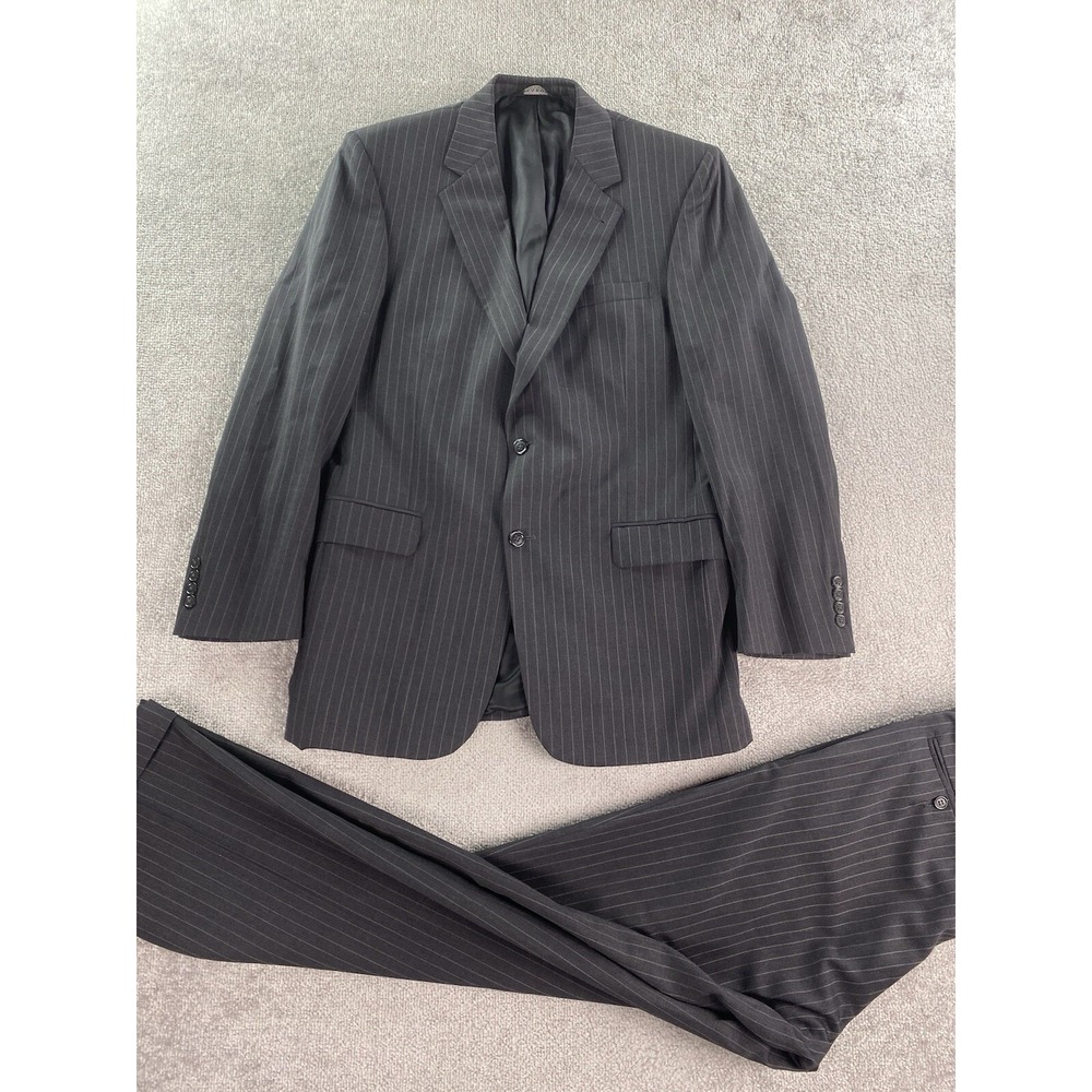Jos. A Bank Suit 41 L Gray Wool Striped Premium Business Jacket Pants Set 36x34